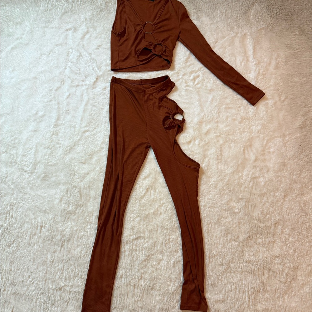 Brown Cut-Out Two-Piece Set